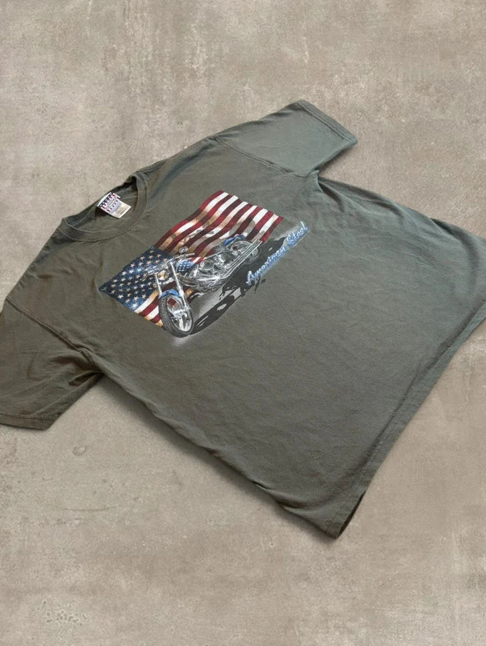 Vintage Sonoma Motorcycle American Flag Graphic T Shirt Olive Green Mens Large